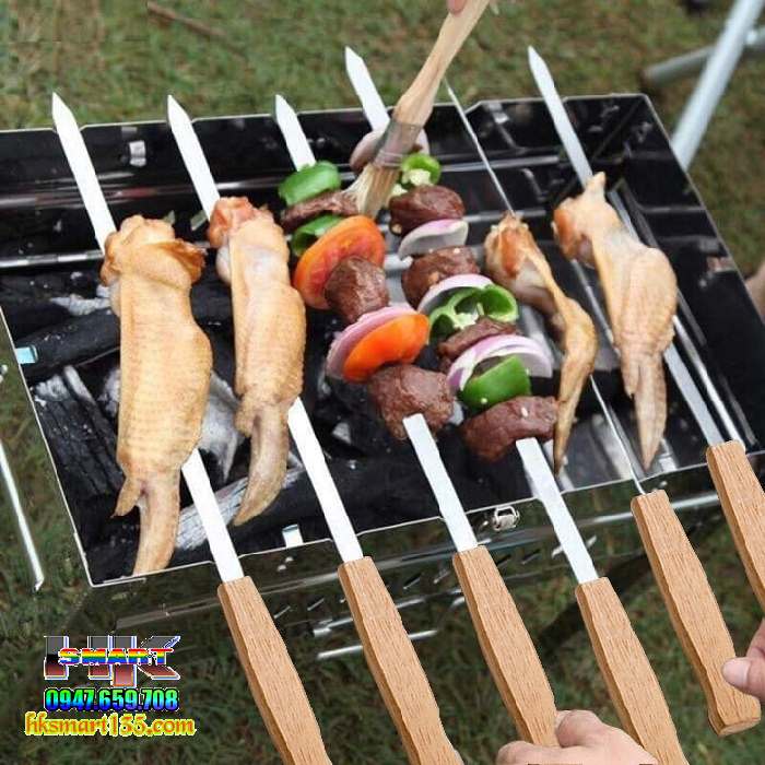 Bộ 8 que xiên nướng inox cán gỗ kèm túi chuẩn Nga