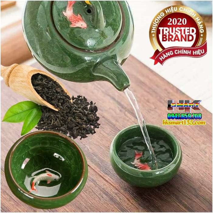 Bộ ấm chén men ngọc hình cá 3D