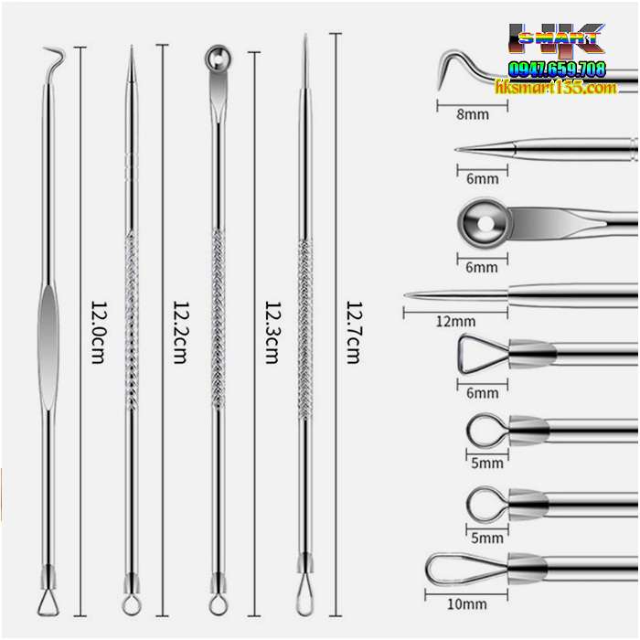 Bộ 4 cây 8 đầu nặn mụn chuyên nghiệp