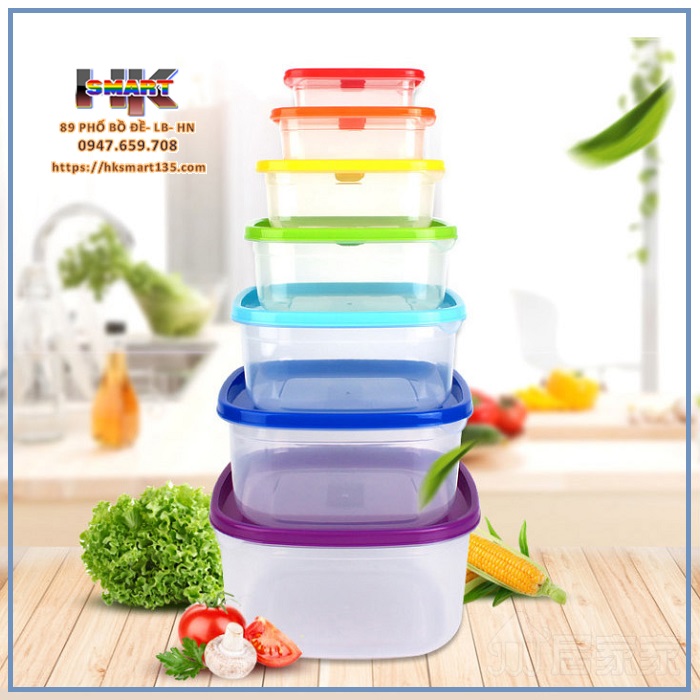 Bộ hộp nhựa đựng thức ăn 7 màu