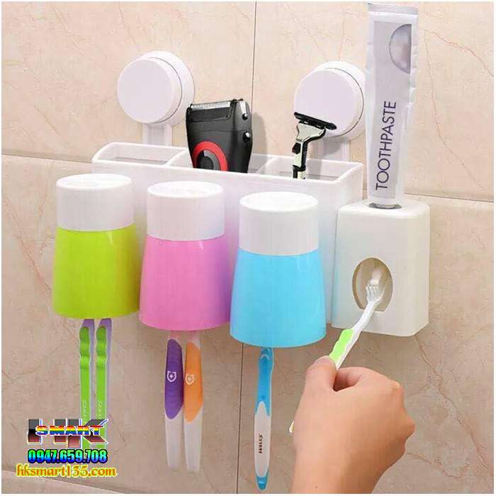 Bộ nhả kem đánh răng tự động kèm 3 cốc hút chân không