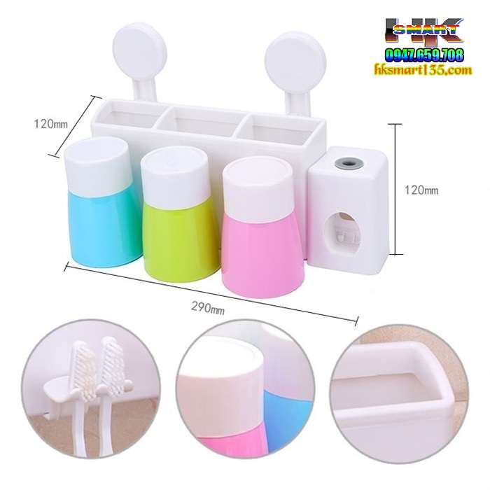 Bộ nhả kem đánh răng tự động kèm 3 cốc hút chân không