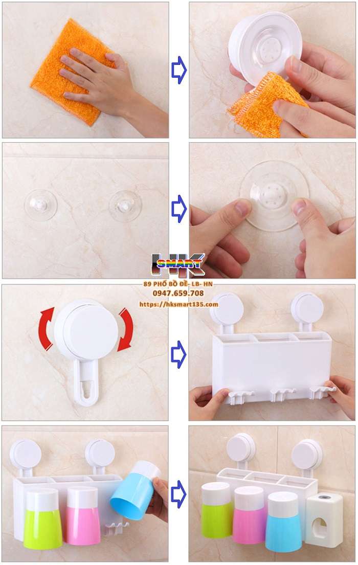 Bộ nhả kem đánh răng tự động kèm 3 cốc hút chân không