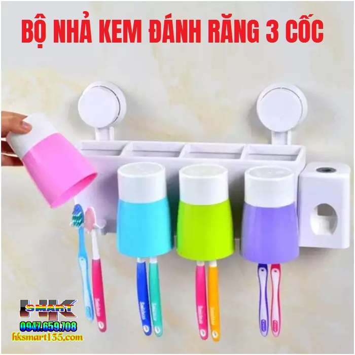 Bộ nhả kem đánh răng tự động kèm 3 cốc hút chân không