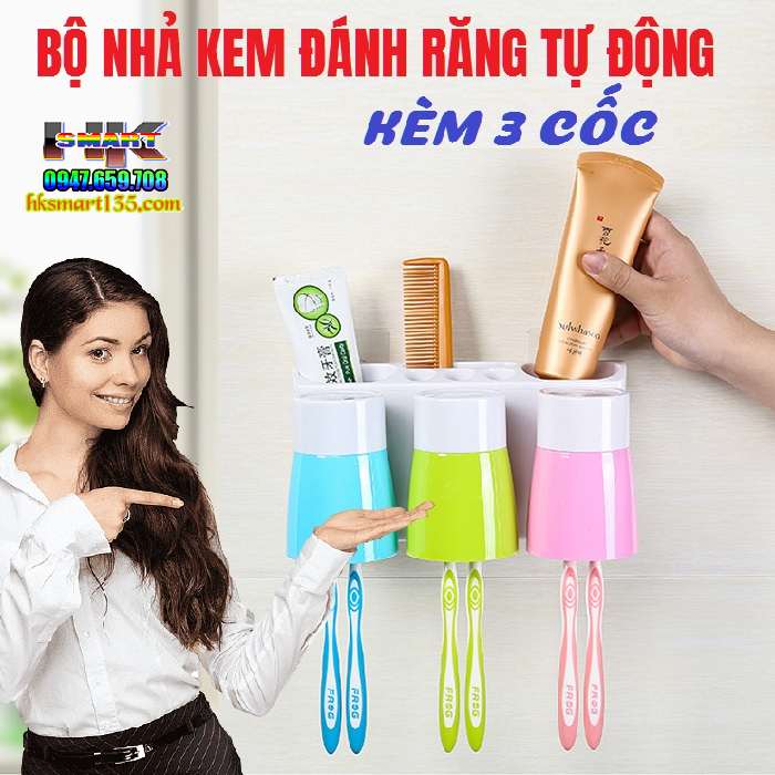 Bộ nhả kem đánh răng tự động kèm 3 cốc 4