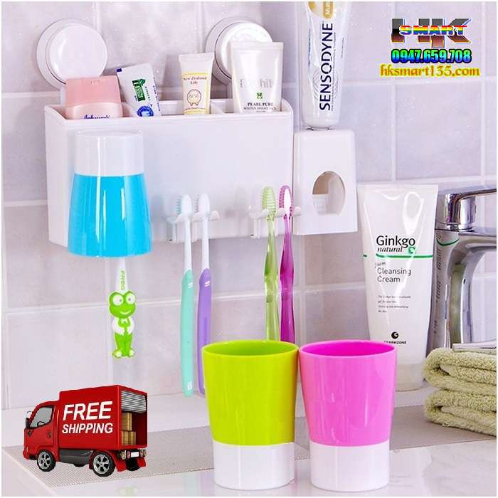Bộ nhả kem đánh răng tự động kèm 3 cốc hút chân không