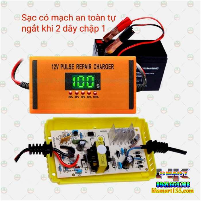 Sạc bình ắc quy ô tô xe máy 12v2A 2ah-20ah tự ngắt khi đầy