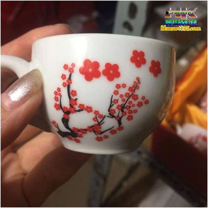 BỘ TÁCH TRÀ HOA ĐÀO CÂU ĐỐI ĐỎ