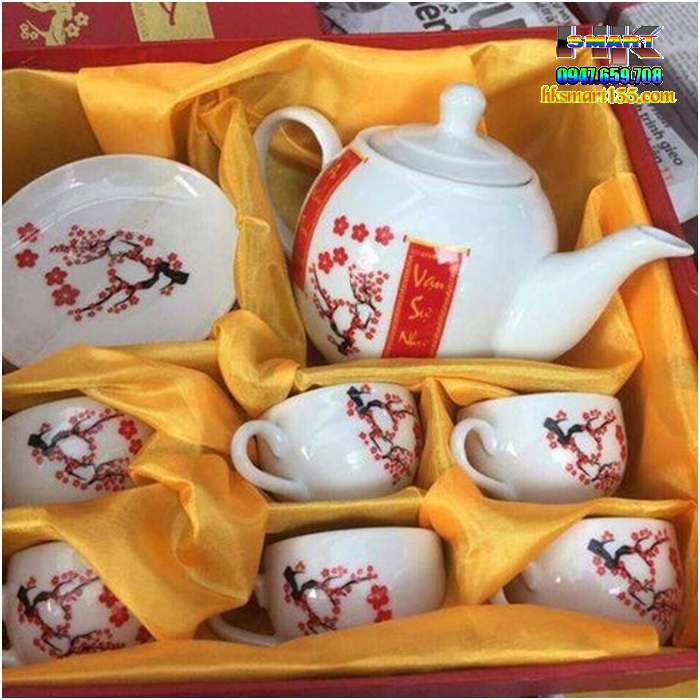 BỘ TÁCH TRÀ HOA ĐÀO CÂU ĐỐI ĐỎ