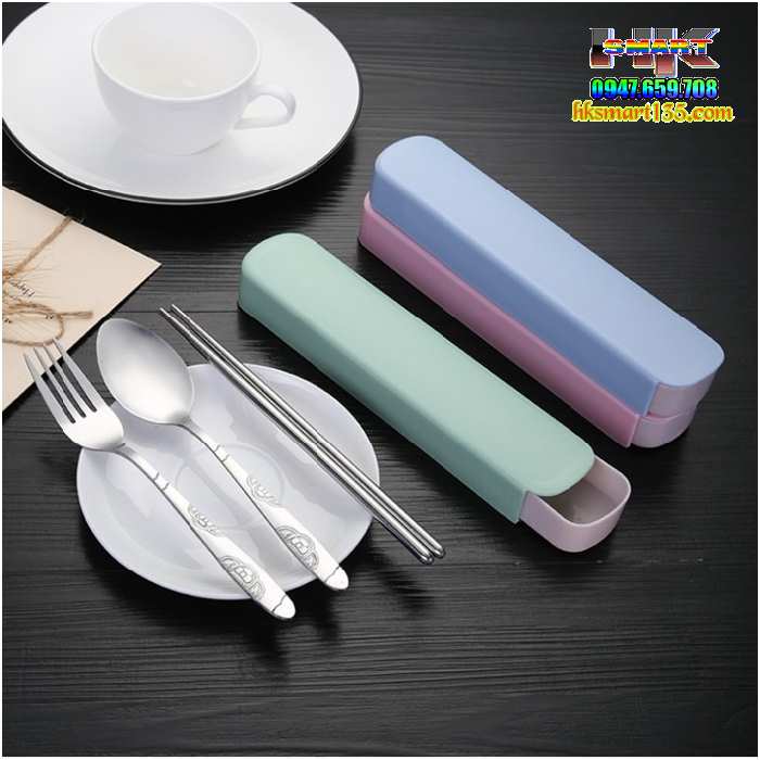 Bộ đũa thìa dĩa inox kèm hộp lúa mạch