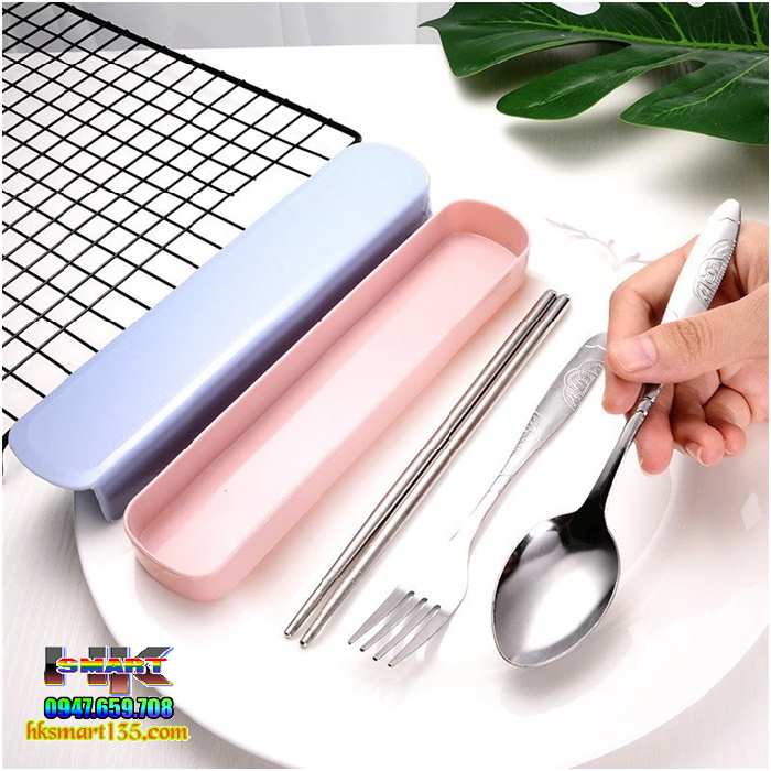 Bộ đũa thìa dĩa inox kèm hộp lúa mạch