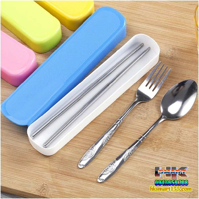 Bộ đũa thìa dĩa inox kèm hộp lúa mạch