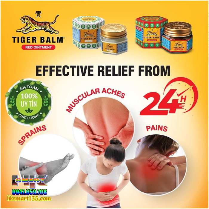 Cao Xoa Bóp Tiger Balm giảm nhanh các chứng đau và nhức cơ, bong gân, đau đầu, nghẹt mũi, đầy hơi, côn trùng cắn