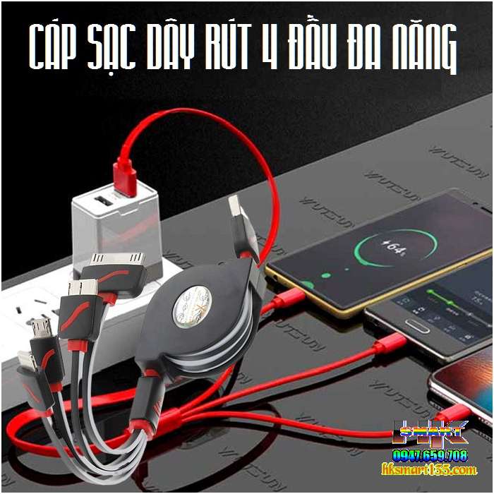 Cáp sạc 4 đầu DÂY RÚT thế hệ mới