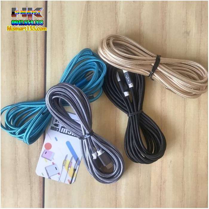 Cáp sạc bọc dù dài 3m cho apple và androi