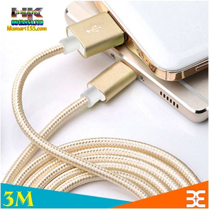 Cáp sạc bọc dù dài 3m cho apple và androi