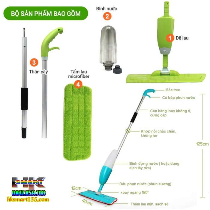 Cây lau nhà có bình xịt nước