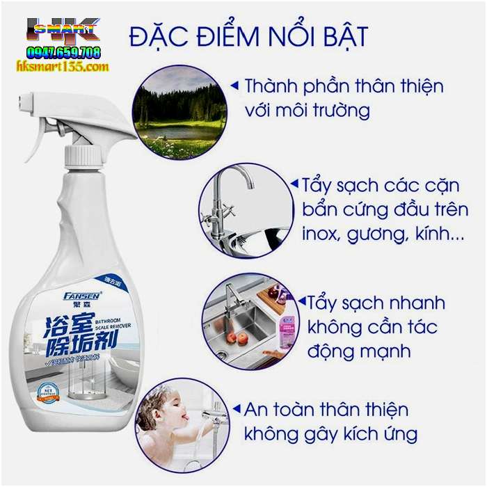 Chai xịt tẩy cặn canxi Fansen 500ml