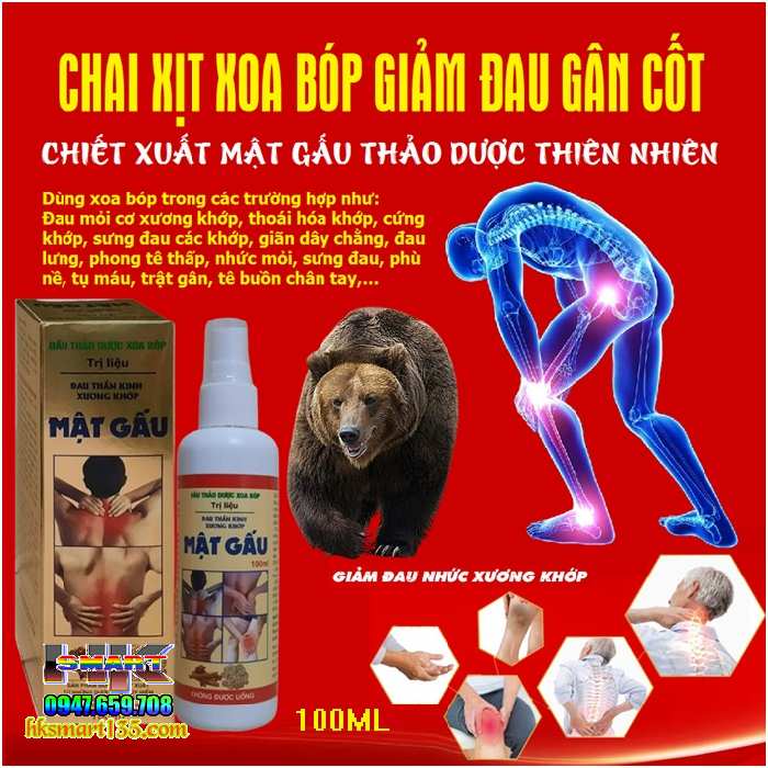 Chai Xịt Tinh Dầu Thảo Dược Xoa Bóp Mật Gấu 100ml