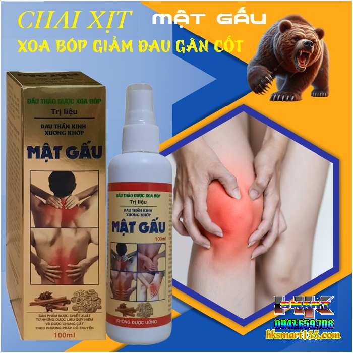 Chai Xịt Tinh Dầu Thảo Dược Xoa Bóp Mật Gấu 100ml