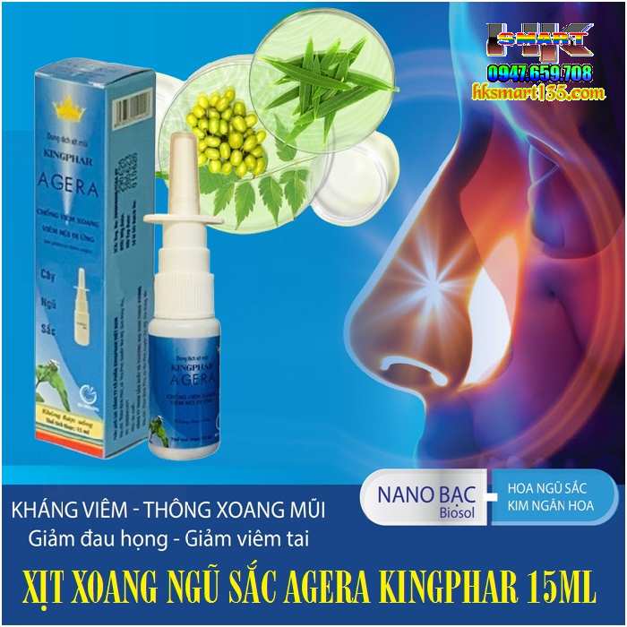 Chai Xịt Xoang Ngũ Sắc Agera Kingphar 15ml- Thông Mũi Sát Khuẩn, Chống Viêm Xoang, Viêm Mũi Dị Ứng Cấp Và Mãn Tính