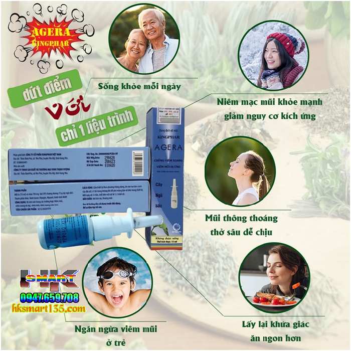 Chai Xịt Xoang Ngũ Sắc Agera Kingphar 15ml- Thông Mũi Sát Khuẩn, Chống Viêm Xoang, Viêm Mũi Dị Ứng Cấp Và Mãn Tính