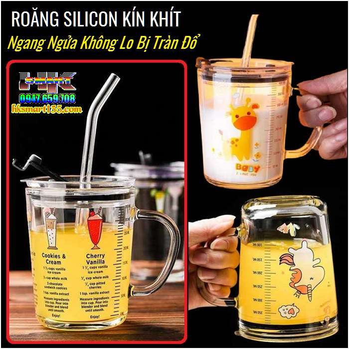 Cốc thuỷ tinh 3in1 350ml siêu tiện lợi