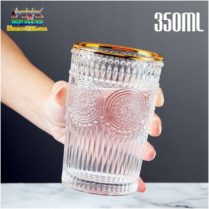 Cốc thuỷ tinh vintage viền mạ vàng