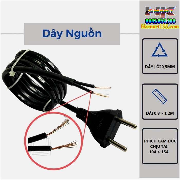 Phích Cắm Đúc Liền Dây cắt tháo từ máy dài 0,8-1,2m