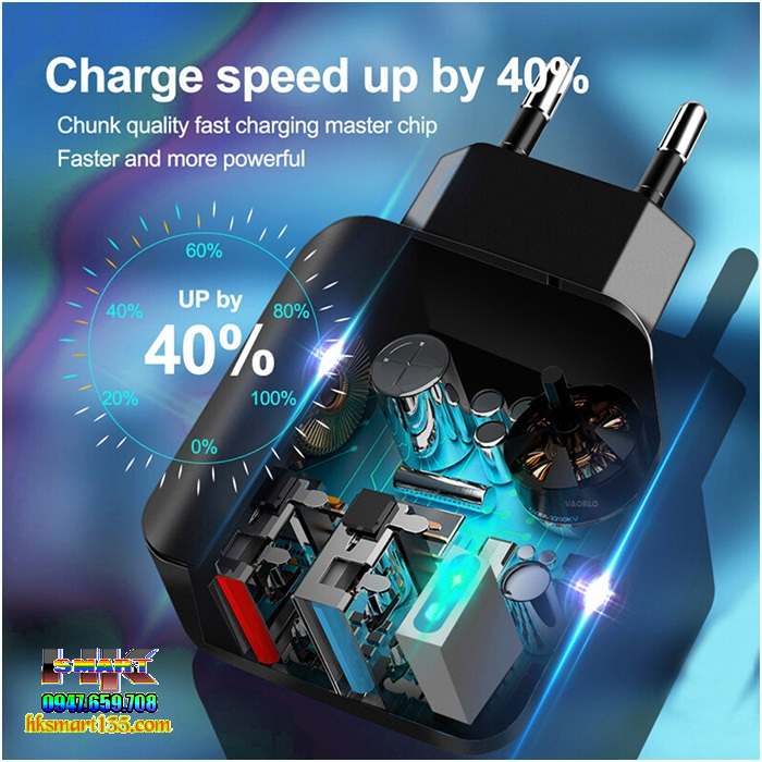 Củ Sạc 2 cổng USB Vaorlo 28W- QC3.0-2.1A