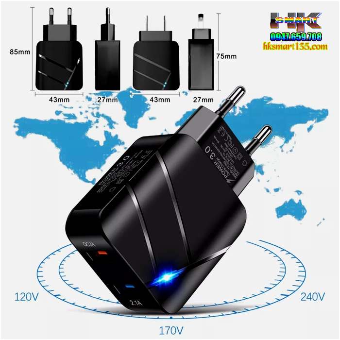 Củ Sạc 2 cổng USB Vaorlo 28W- QC3.0-2.1A