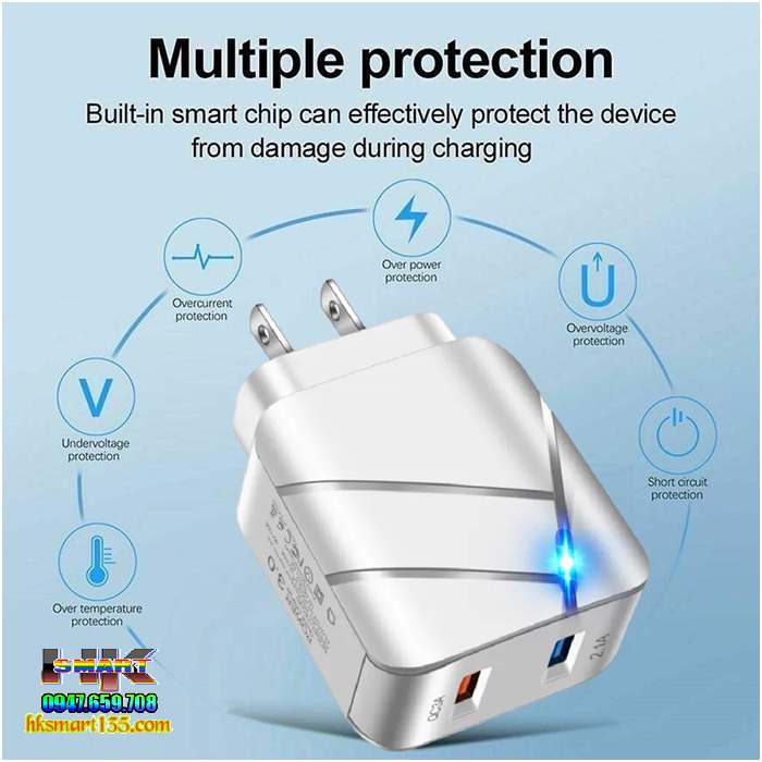 Củ Sạc 2 cổng USB Vaorlo 28W- QC3.0-2.1A