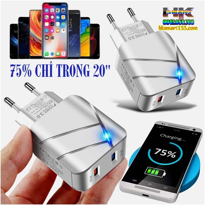 Củ Sạc 2 cổng USB Vaorlo 28W- QC3.0-2.1A