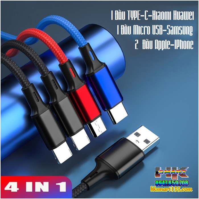 Dây Cáp Sạc Nhanh Truyền Dữ Liệu 4 Trong 1 tốc độ cao