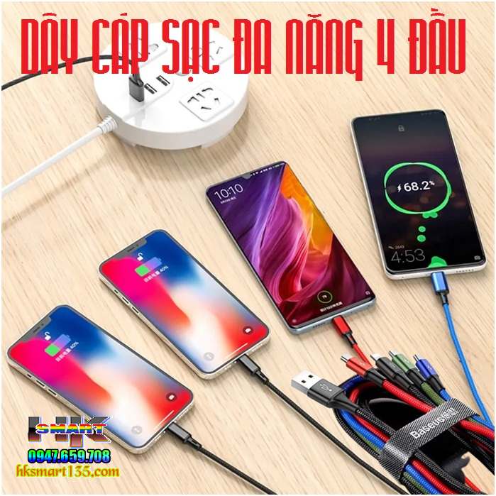 Dây Cáp Sạc Nhanh Truyền Dữ Liệu 4 Trong 1 tốc độ cao