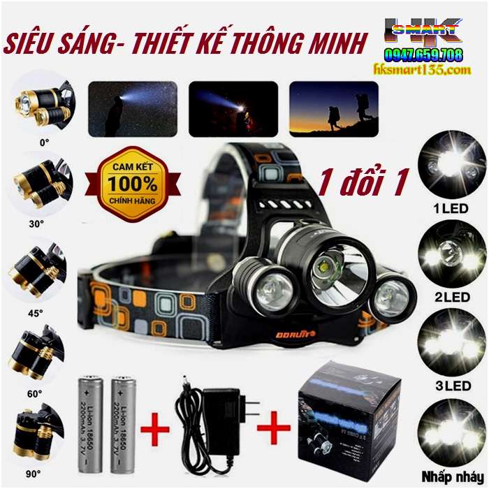 Đèn led đội đầu 3 bóng siêu sáng