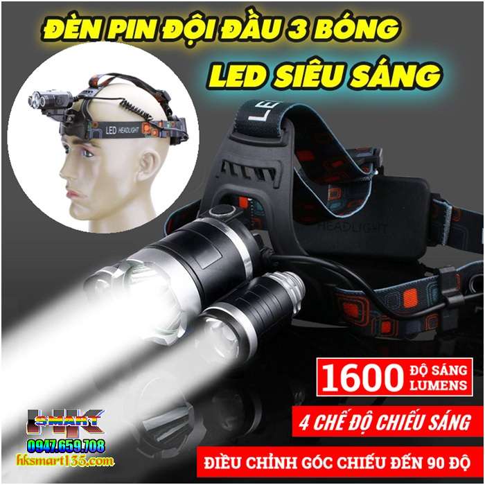 Đèn led đội đầu 3 bóng siêu sáng