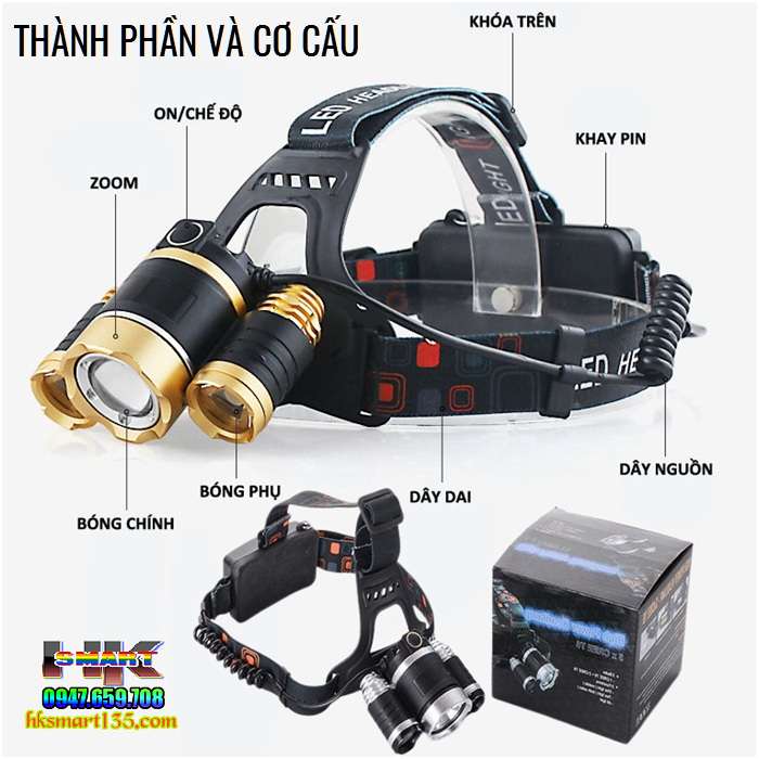 Đèn led đội đầu 3 bóng siêu sáng