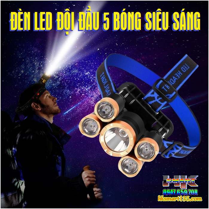 Đèn pin đội đầu 5 bóng siêu sáng