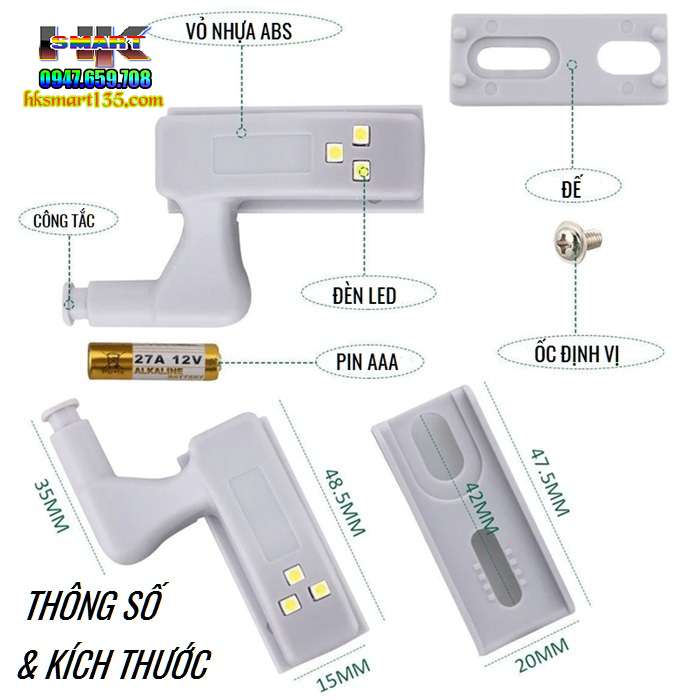 Đèn Led Gắn Bản Lề Tủ Bếp