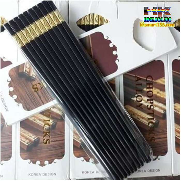 Bộ 10 đôi đũa sừng xuất Nhật bọc vàng-bạc cao cấp