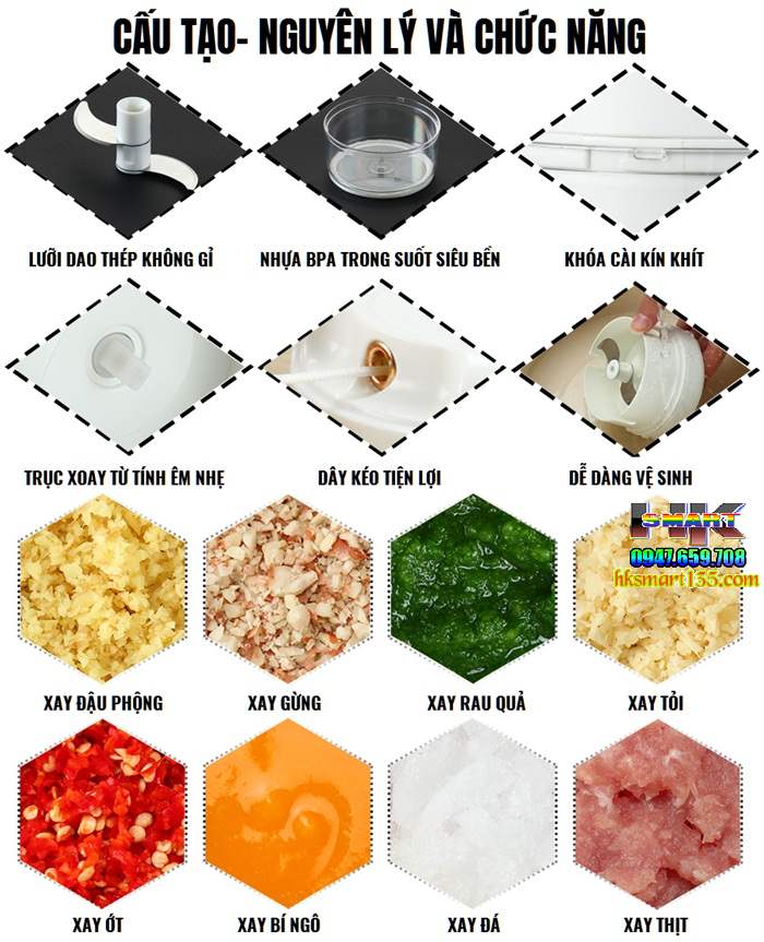 Dụng cụ xay tỏi ớt, củ quả đa năng