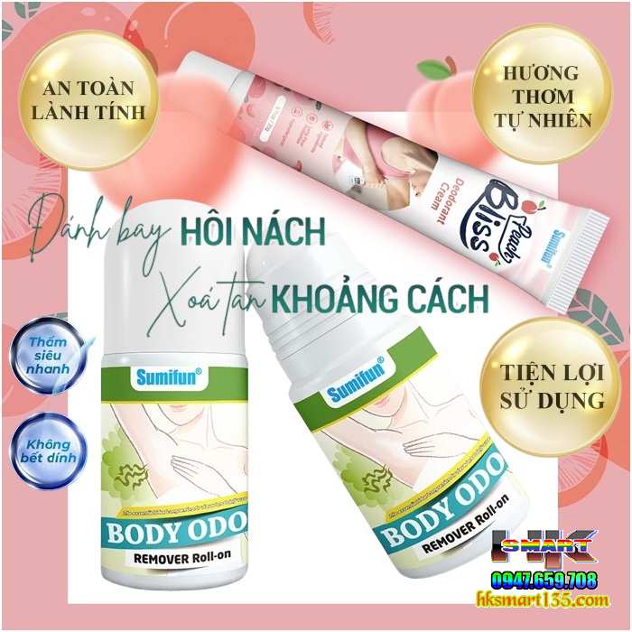 Dưỡng Thể Lăn Khử Mùi Cơ Thể Sumifun Body Odour Remover Roll-on 60ml- Đánh Bay Giảm Tiết Mùi Hôi Nách, Hôi Chân, se Khô Hết Thâm Cho Nam Nữ