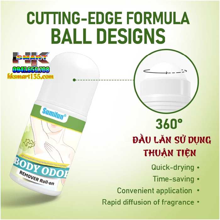 Dưỡng Thể Lăn Khử Mùi Cơ Thể Sumifun Body Odour Remover Roll-on 60ml- Đánh Bay Giảm Tiết Mùi Hôi Nách, Hôi Chân, se Khô Hết Thâm Cho Nam Nữ