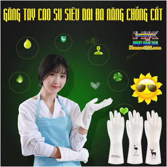 Găng tay cao su siêu dai đa năng chống cắt