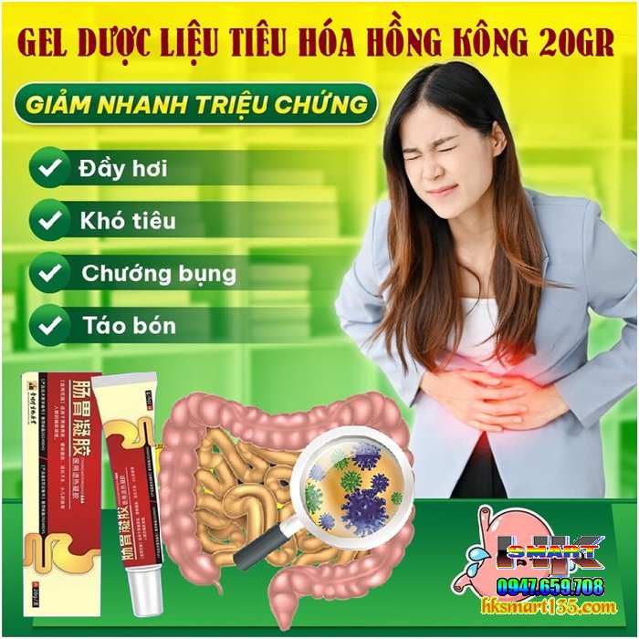 Gel Dược Liệu Tiêu Hóa Hồng Kông 20gr- Hỗ Trợ Tiêu Hóa, Bảo Vệ Dạ Dày, Đường Ruột, Chống đầy Hơi, Táo Bón, Chướng Bụng, Khó Tiêu