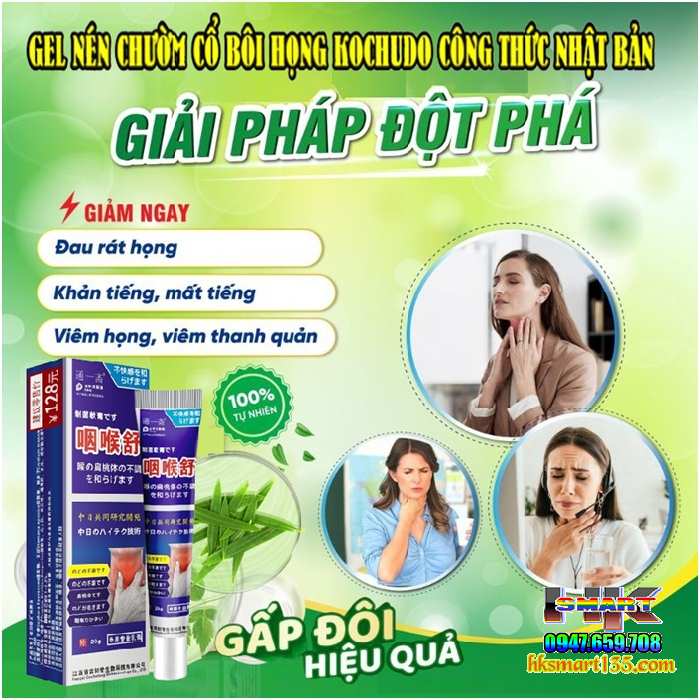 Gel Nén Chườm Cổ Bôi Họng Công Thức Nhật Bản 20gr giúp cải thiện nhanh chóng các triệu chứng ho khan, ho có đờm, viêm họng, rát họng, mất tiếng