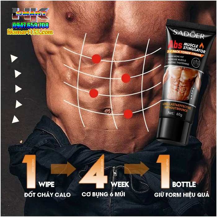 Gel Nóng Sadoer Abs 60g Kích Thích Cơ Sáu Múi Định Hình Làm Săn Chắc Tăng Cơ