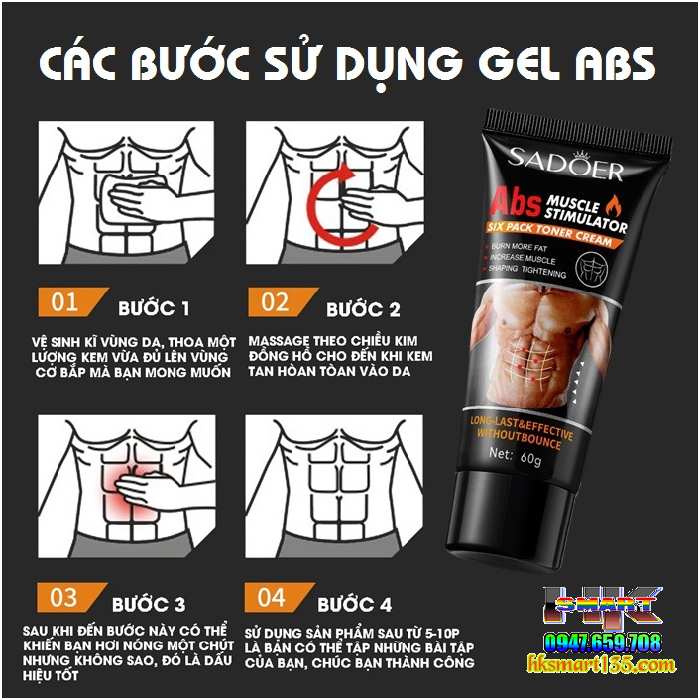 Gel Nóng Sadoer Abs 60g Kích Thích Cơ Sáu Múi Định Hình Làm Săn Chắc Tăng Cơ