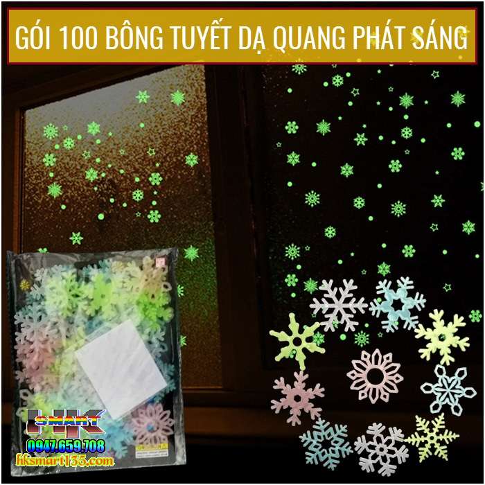Gói 50 Bông tuyết dạ quang dán tường phát sáng